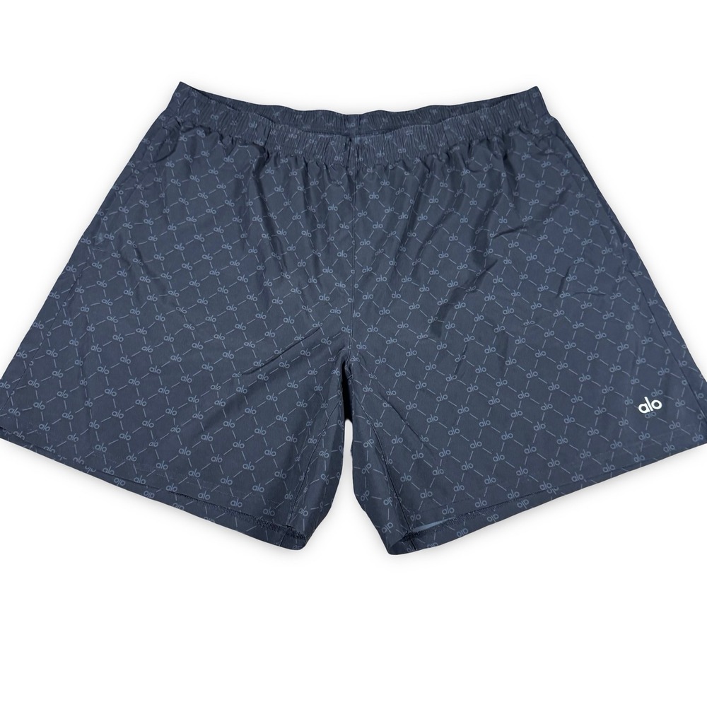 Alo Yoga 2XL Athletic Shorts Men XXL Black Monogram All Over Gym Lounge Shorts
